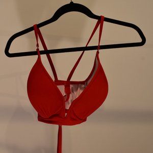 Bright Red Ribbed Shade & Shore Underwire Swimsuit Bikini Top